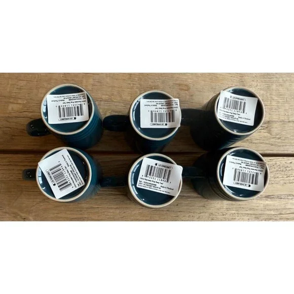 Le Creuset Stoneware Set of 6 3 oz London Espresso Mugs Deep Teal Blue NEW - Picture 5 of 9